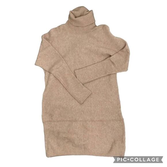 New Mud Pie Tan Sweater Dress Pullover Tunic Oversized Ribbed Turtle Neck Size L - Picture 6 of 8
